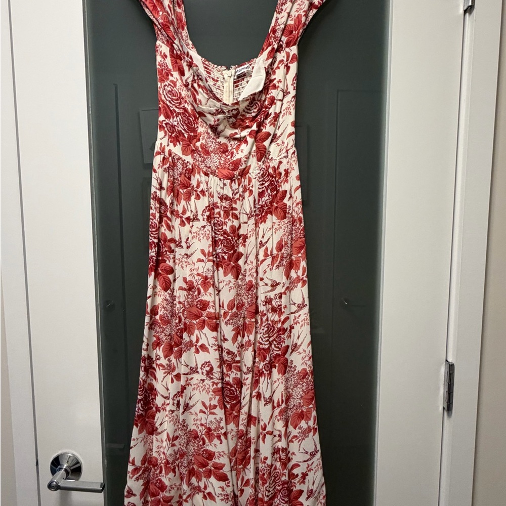 Reformation Off-the-shoulder Floral Red and White Dress